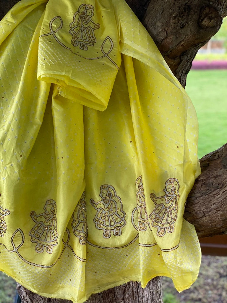 Pure silk bandhani kurta fabric