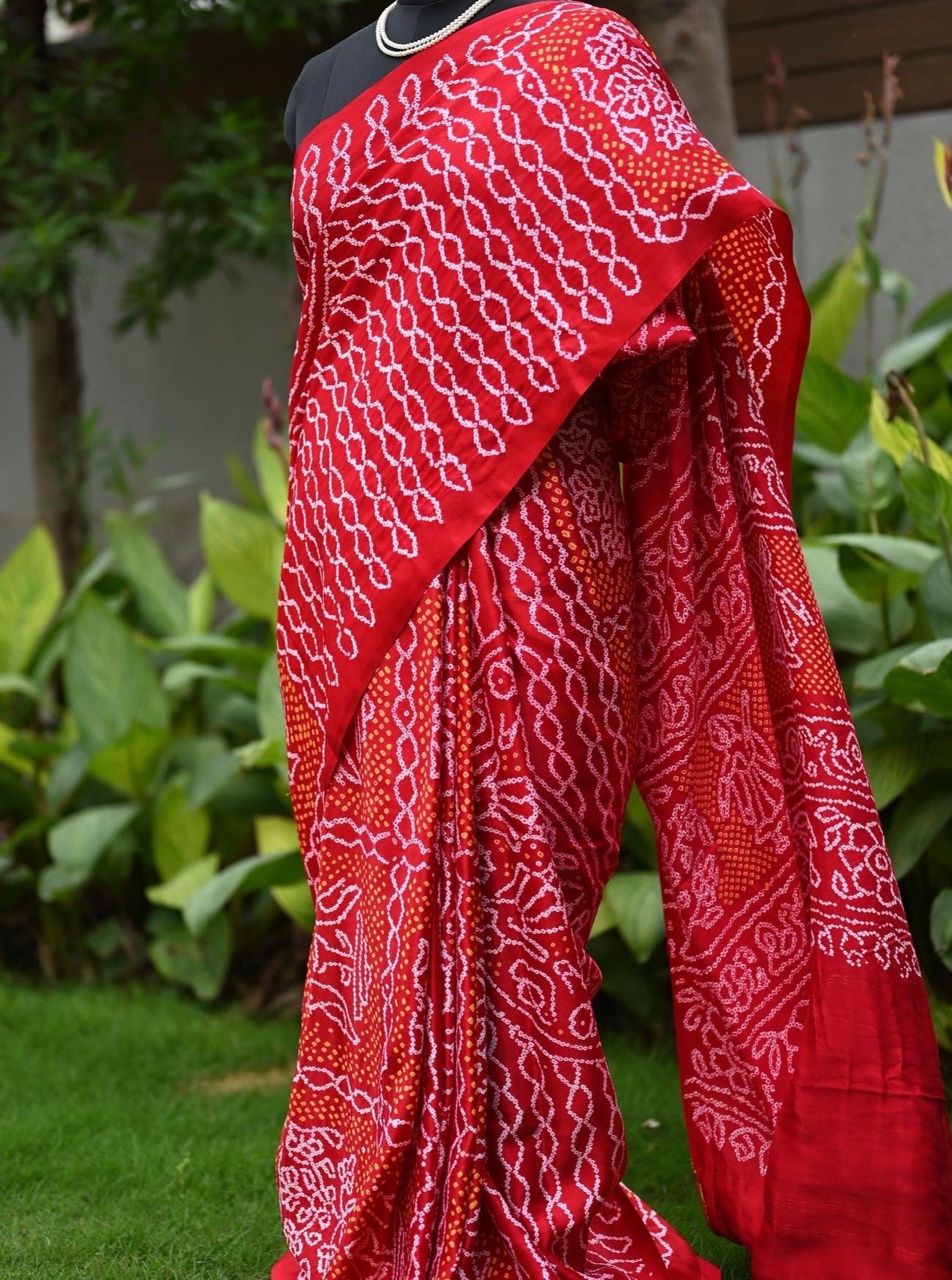 Pure Gajji silk bandhani saree with different pattern all over