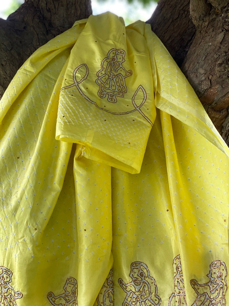 Pure silk bandhani kurta fabric