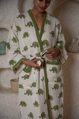 🐘  Elephant Cotton Waffle Handblock Printed Bath Robe