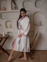 Tree Cotton Waffle Handblock Printed Bath Robe