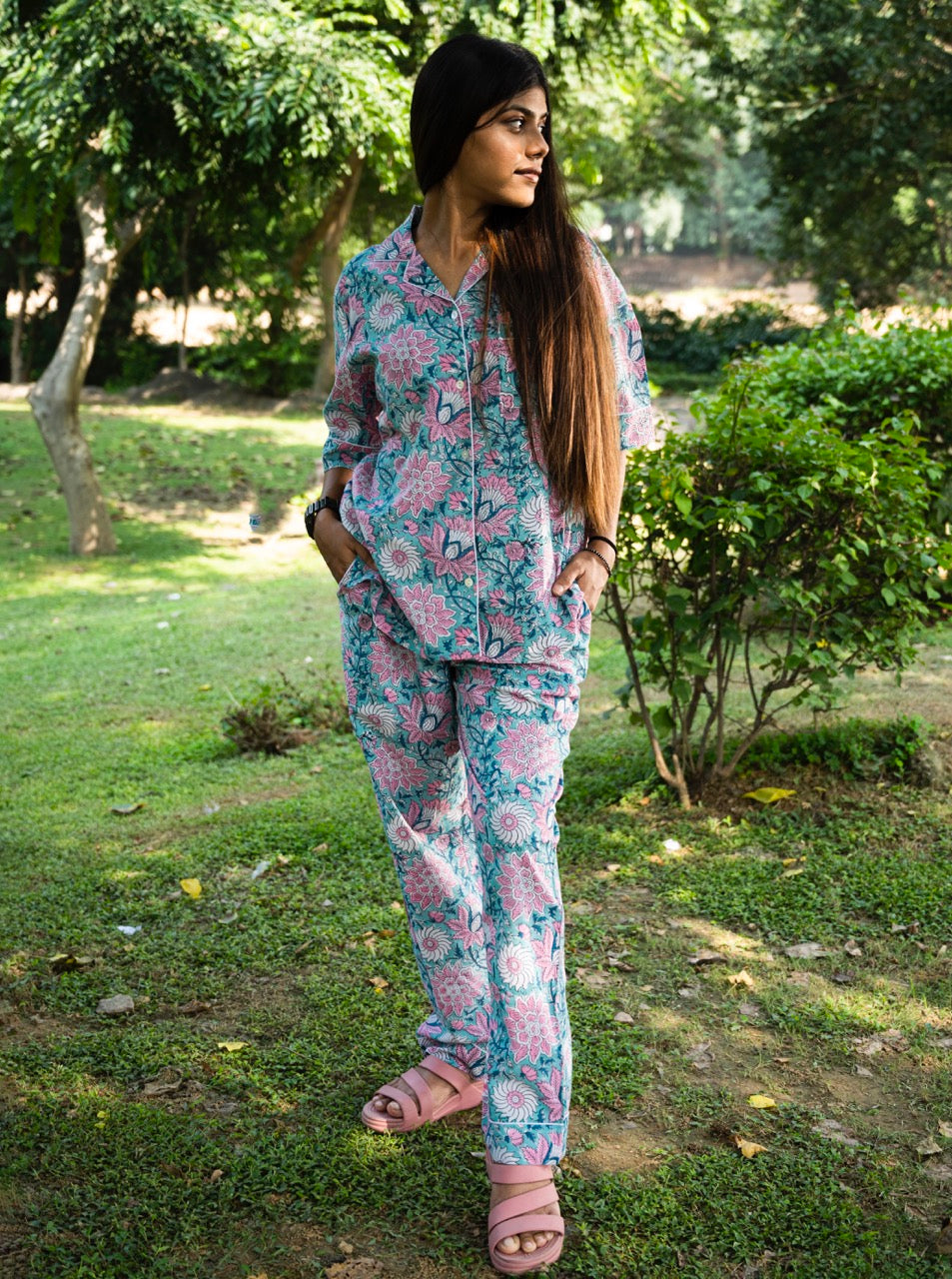 Cotton Handblock Printed Pajama Set