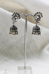 Handcrafted Peacock Silver Jhumkis