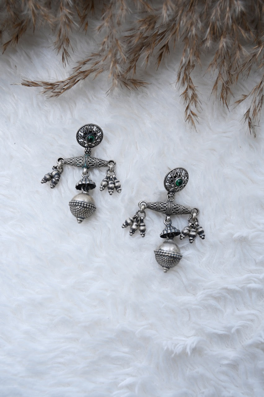 Buy Pure Silver Earrings - Peacock Danglers Online