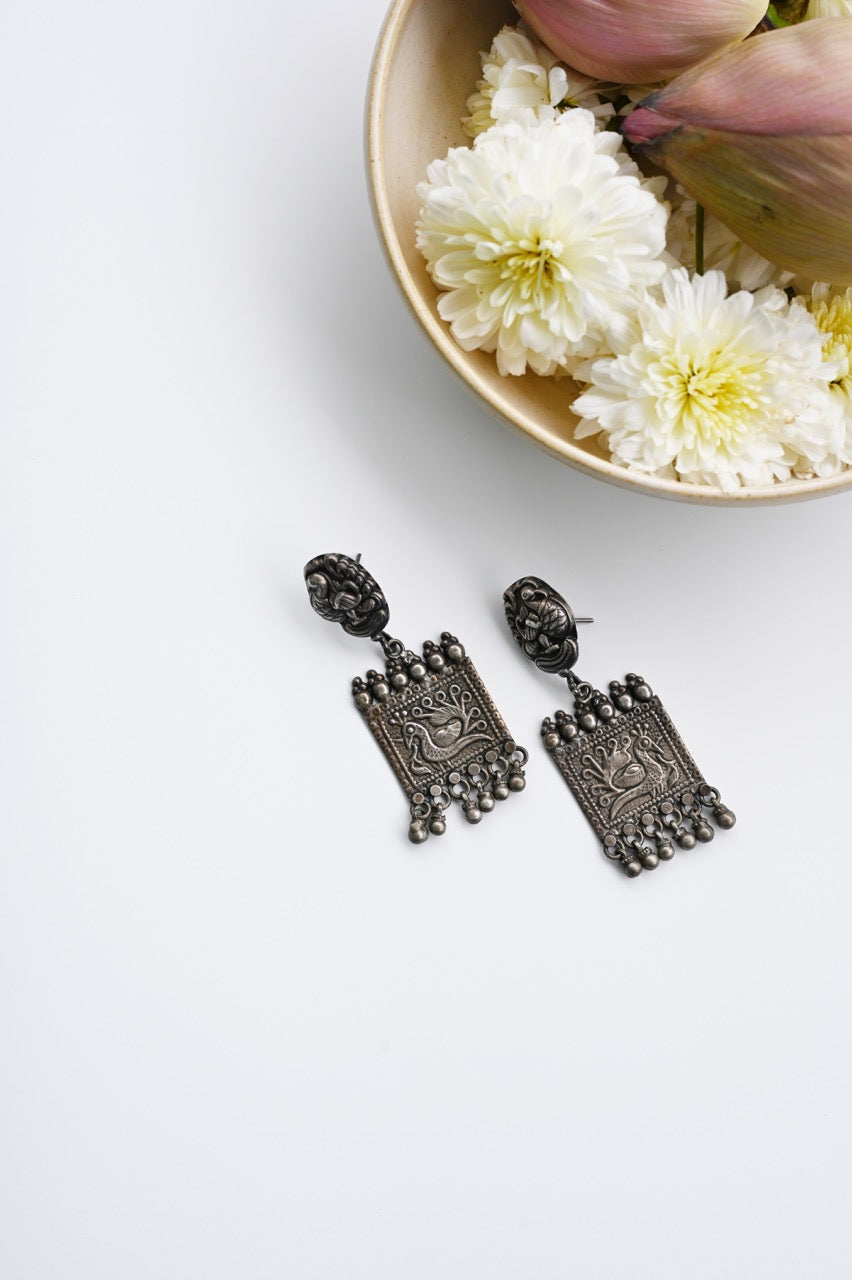 Handcrafted Peacock Silver Earrings