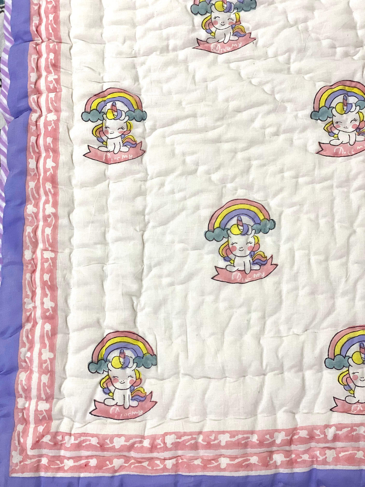 Unicorn Fantasy: Indian Artisan Quilt for Kids with Traditional Block Prints