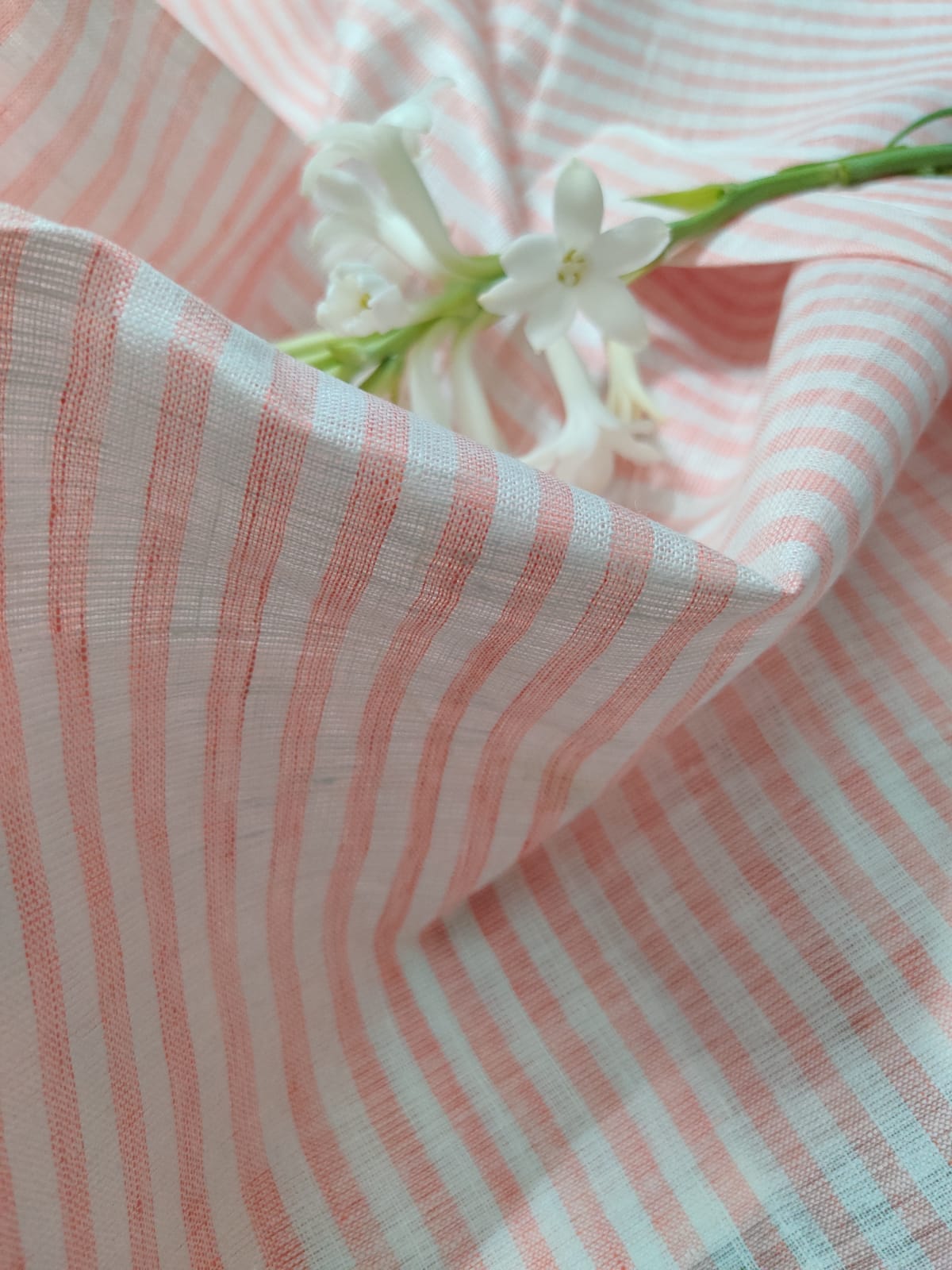 Peach Stripes Linen Fabric (2.5 meters)