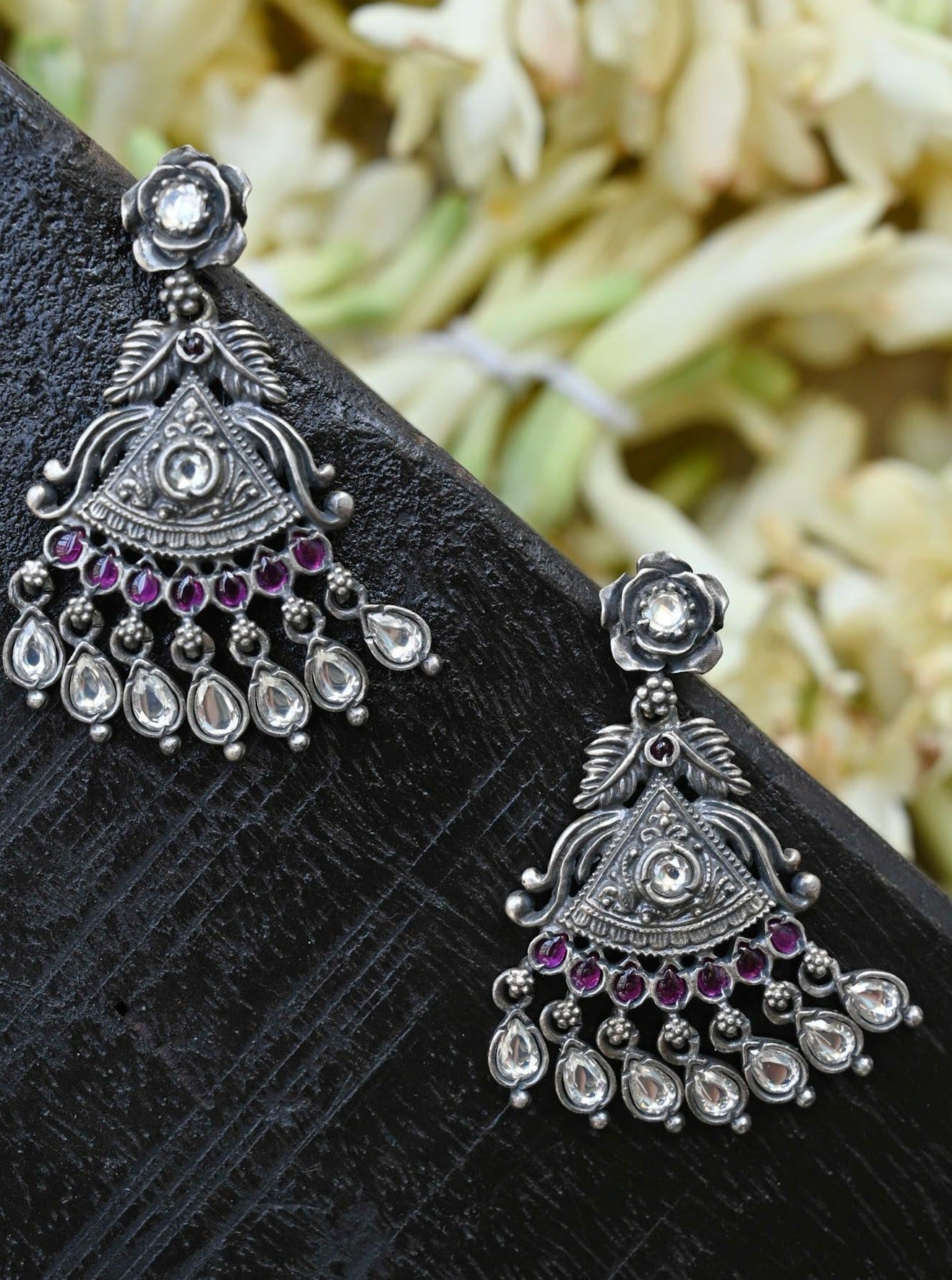 Handcrafted Temple Style Silver Earrings