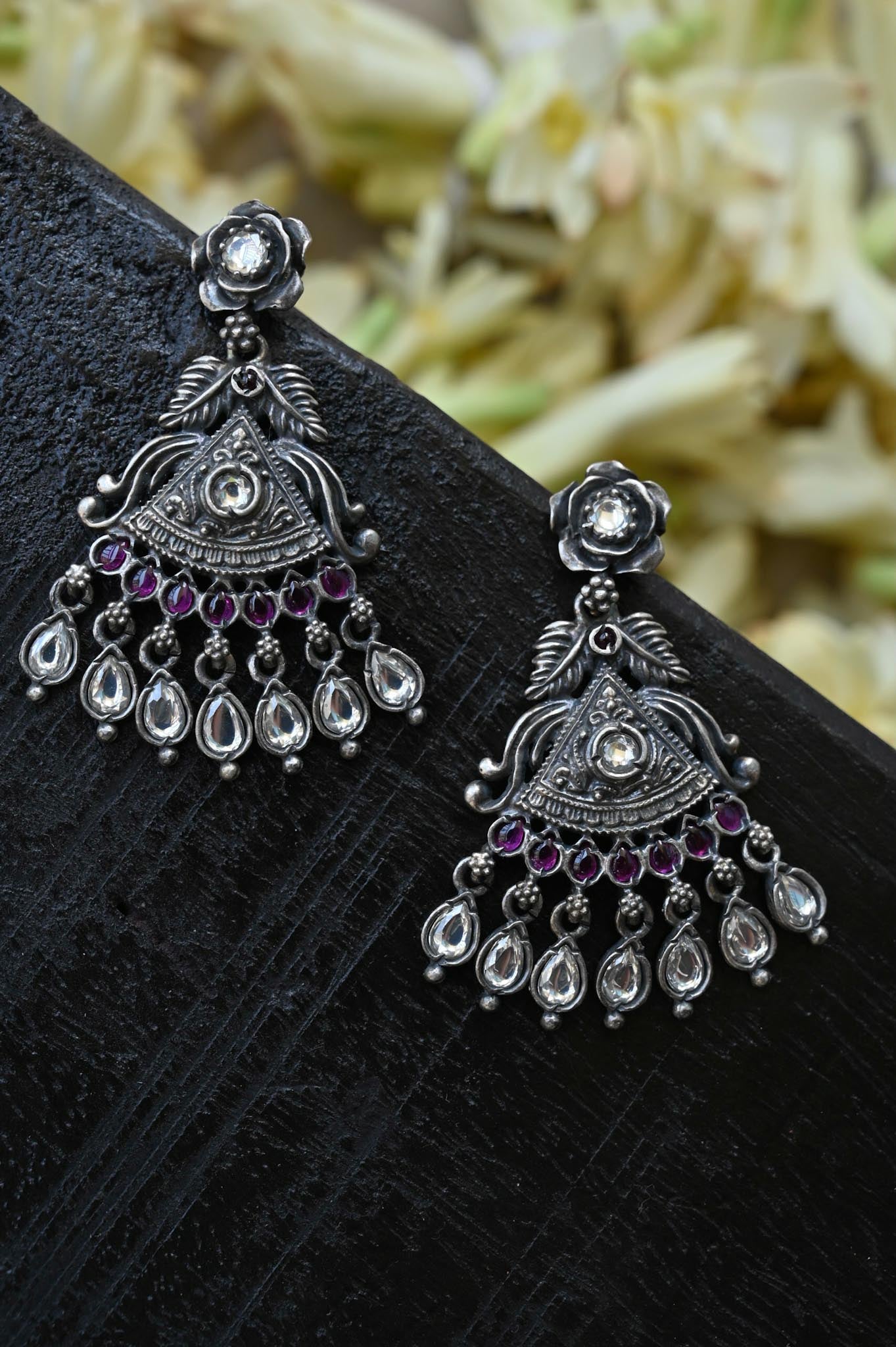 Handcrafted Temple Style Silver Earrings