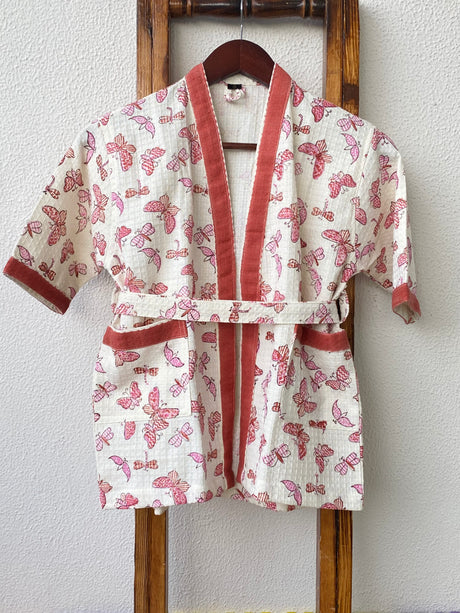 name personalized waffle cotton kids bathrobe with handblock animal designs for boutique resellers and gifting in India and abroad