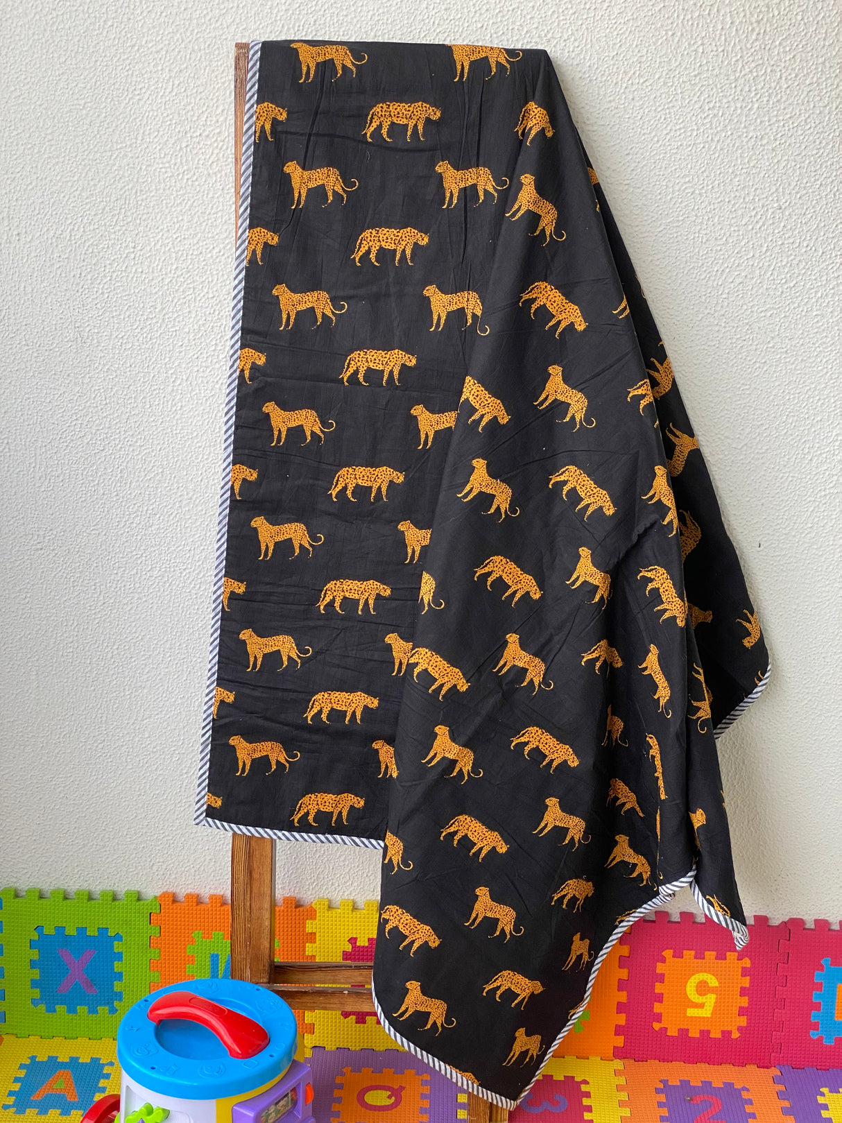 golden cheetahs on black white base dohar birthday baby shower gift idea