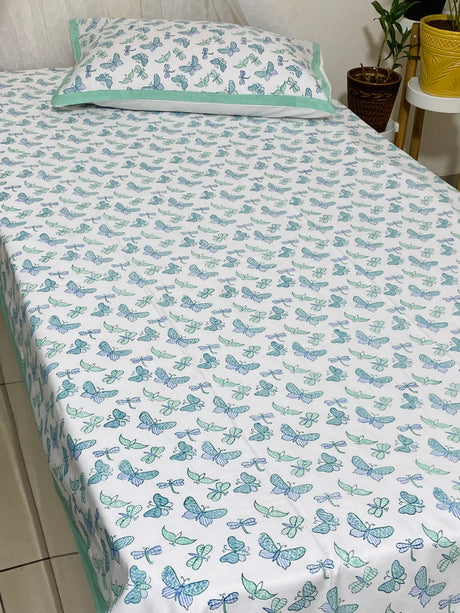 green-butterfly-cotton-bedsheet-front-view