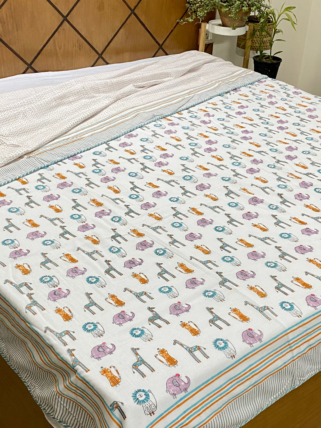 pure cotton baby blanket animal print handblock flannel layer handmade Jaipur