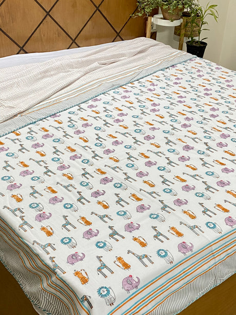 pure cotton baby blanket animal print handblock flannel layer handmade Jaipur