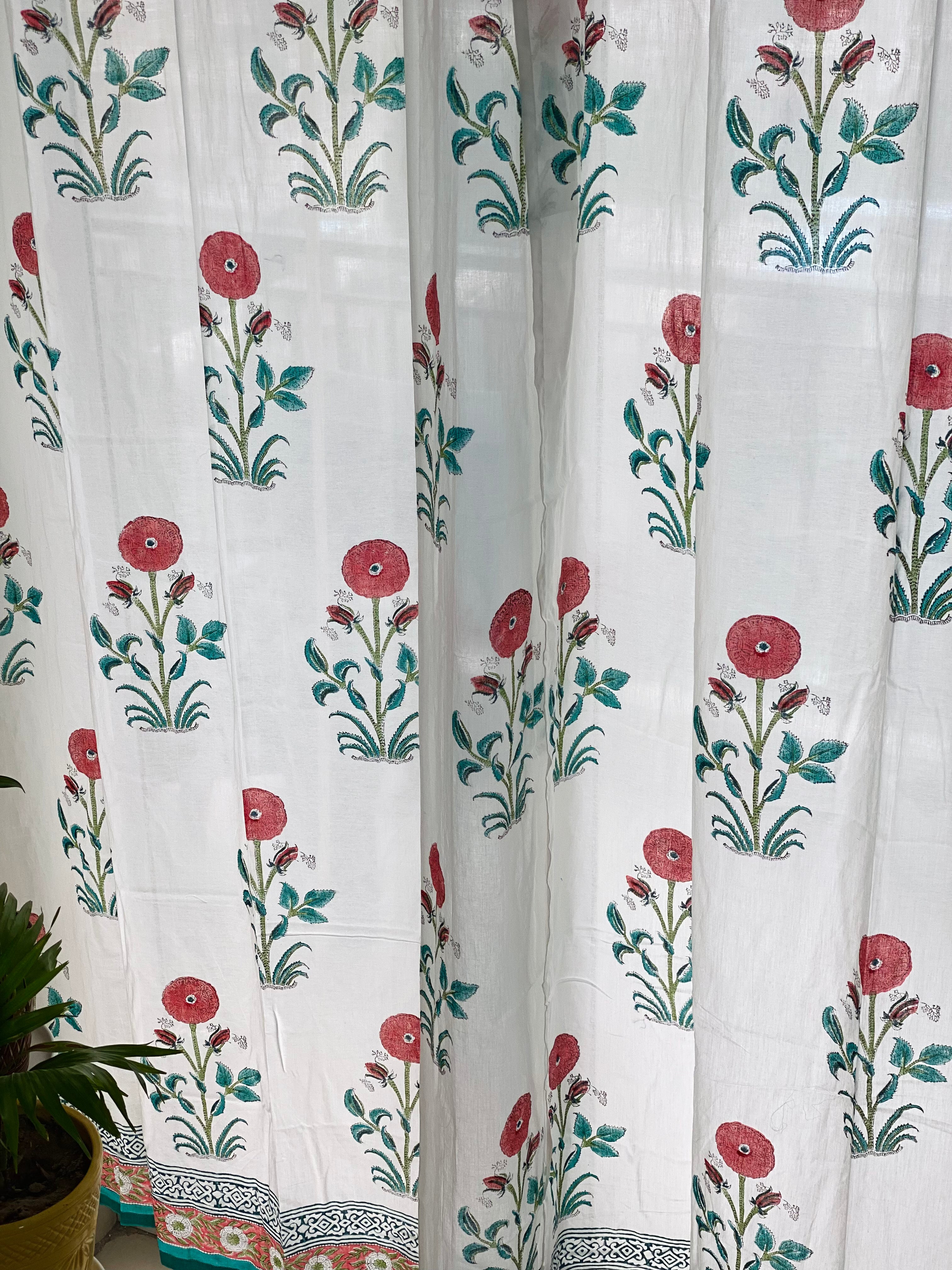 Blockprint Sheer Cotton Curtains- 9ft