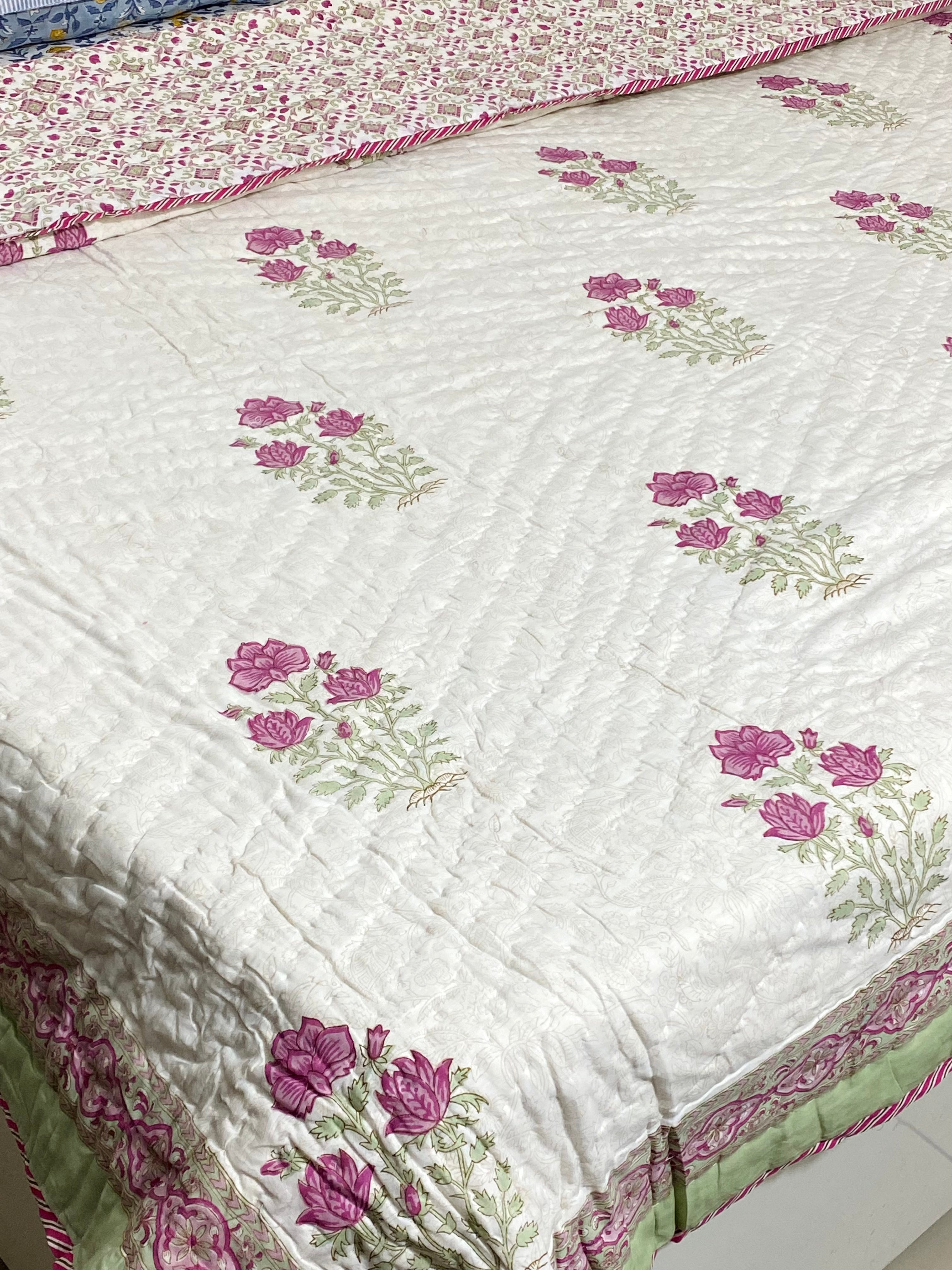 HandBlock Printed Mulmul Reversible Quilt- King Size (108*108 inches)
