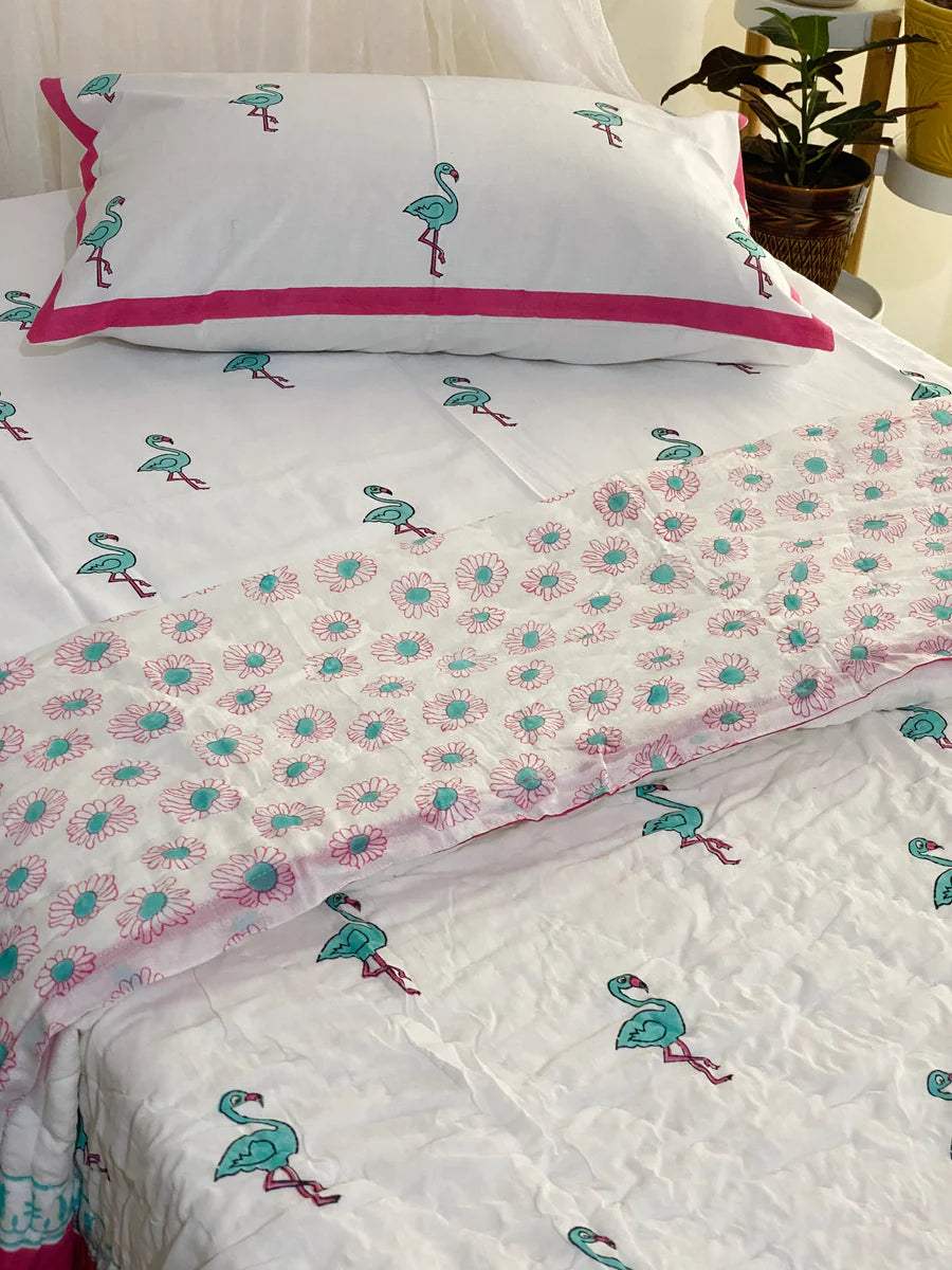 Flamingo Bedding Set- Blockprint