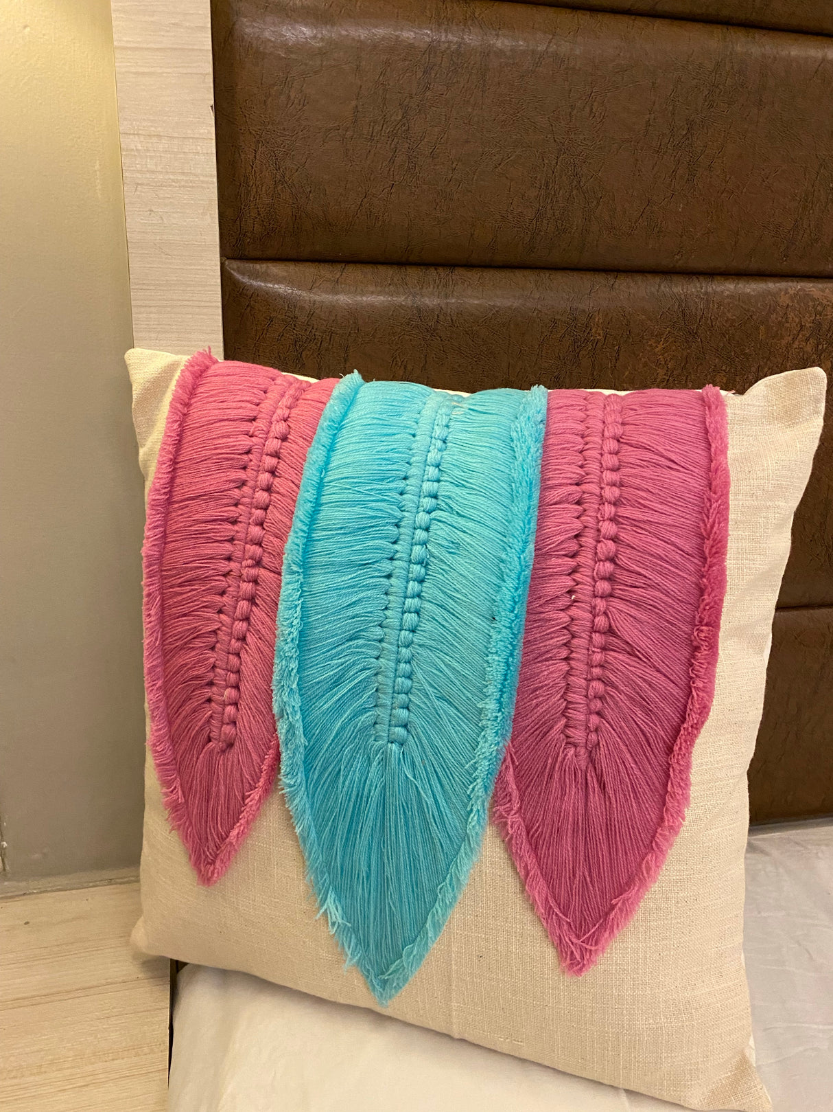 Embellished 3 feathers Cushion Cover- 16*16 inches