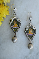 Handcrafted Silver Earrings with Hand Painting of Lord Buddha