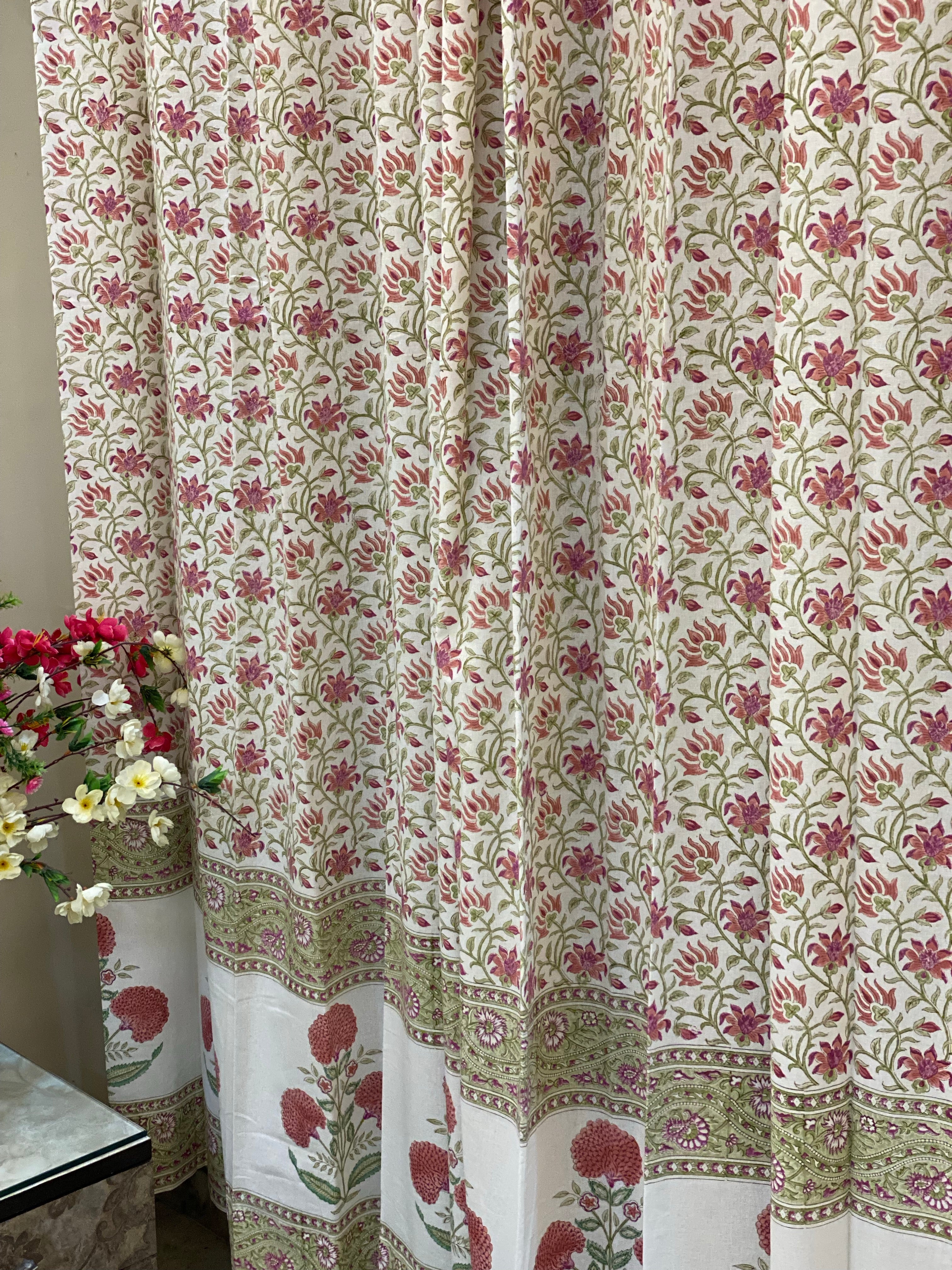 Set of 2 Hand Block Printed Cotton Canvas Curtain- 7ft