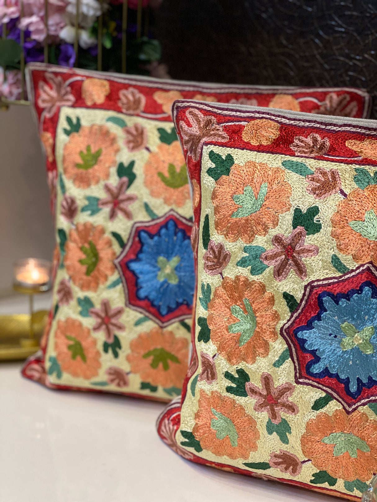 Pair of Kashmiri Cushion Covers- 16*16 inches