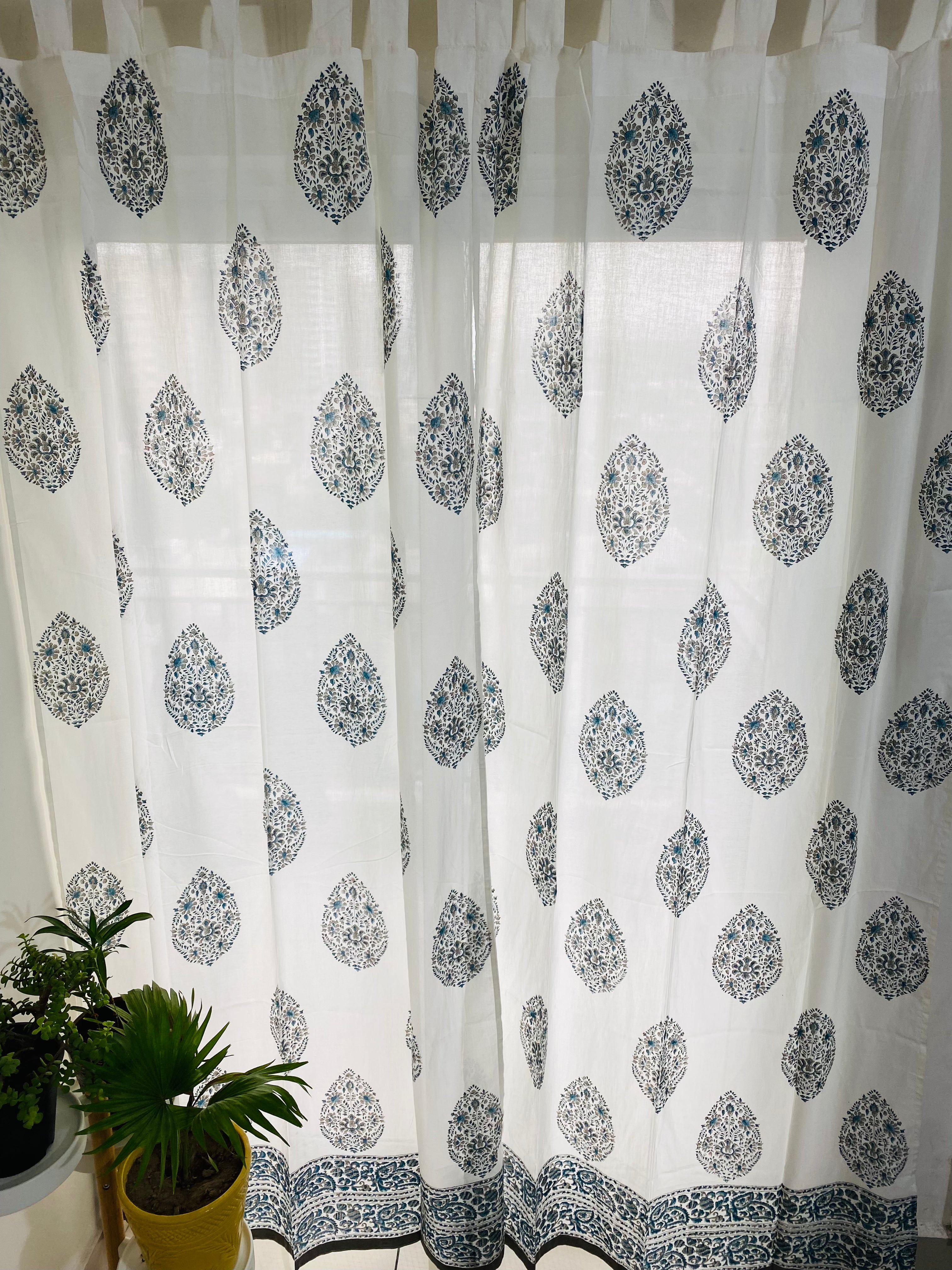 Blockprint Sheer Cotton Curtain- 7ft