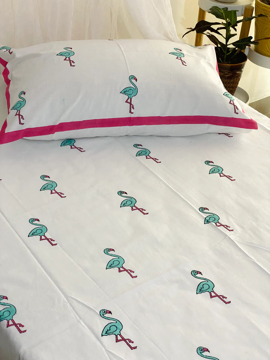 Flamingo Bedding Set- Blockprint