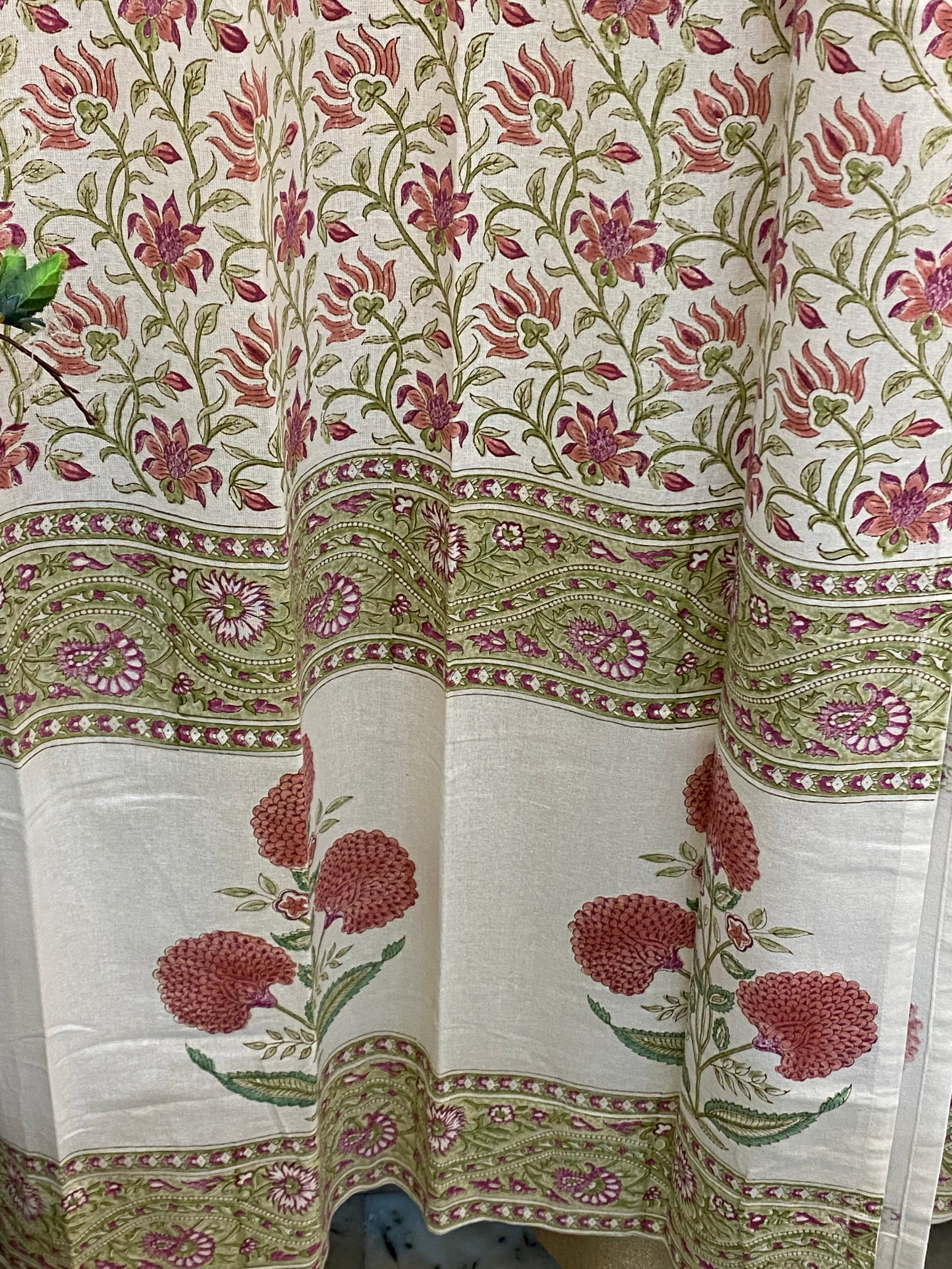 Set of 2 Hand Block Printed Cotton Canvas Curtain- 7ft