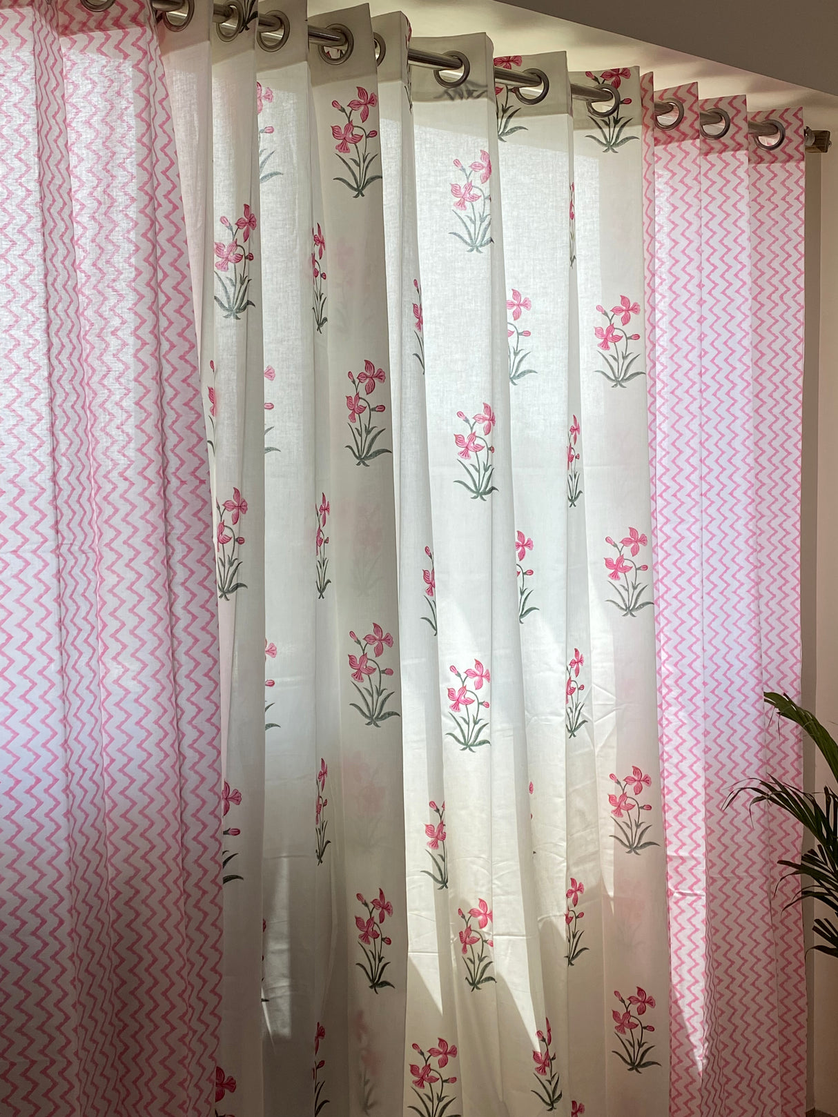 Set of 4 Hand Block Printed Cotton Curtain