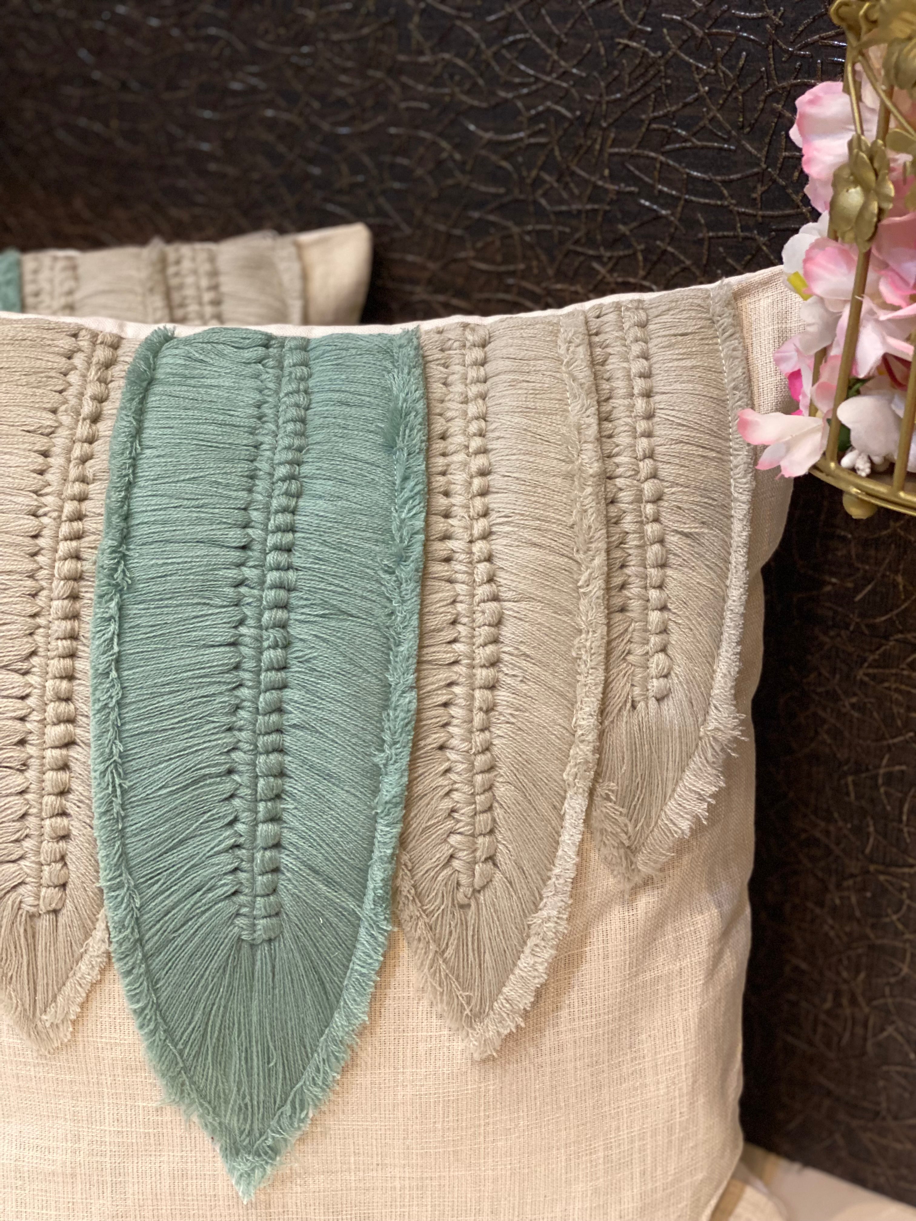 Embellished 5 feathers Cushion Cover- 18*18 inches