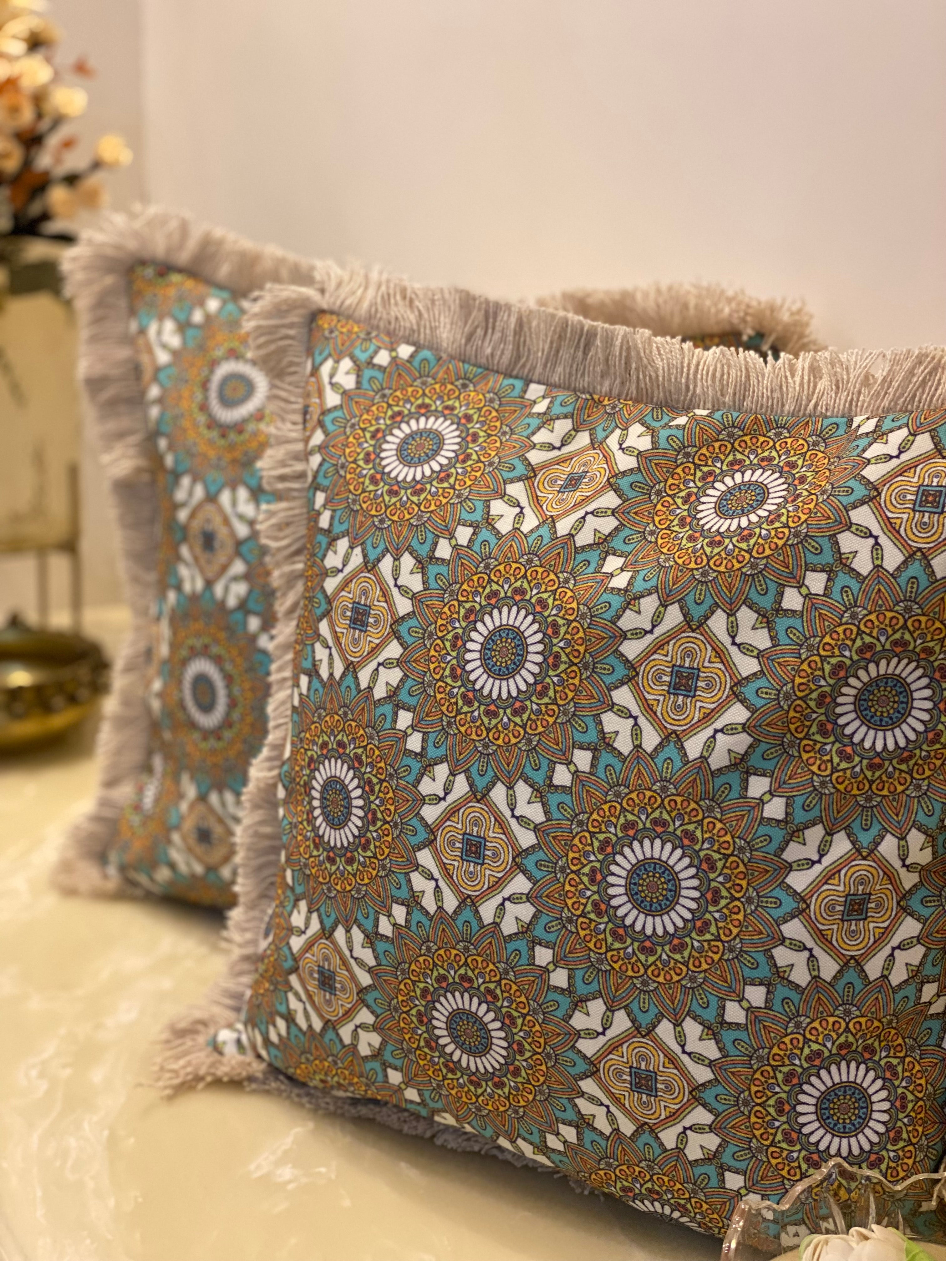 Pair of Cotton Fringes Cushion Cover- 16*16 inches