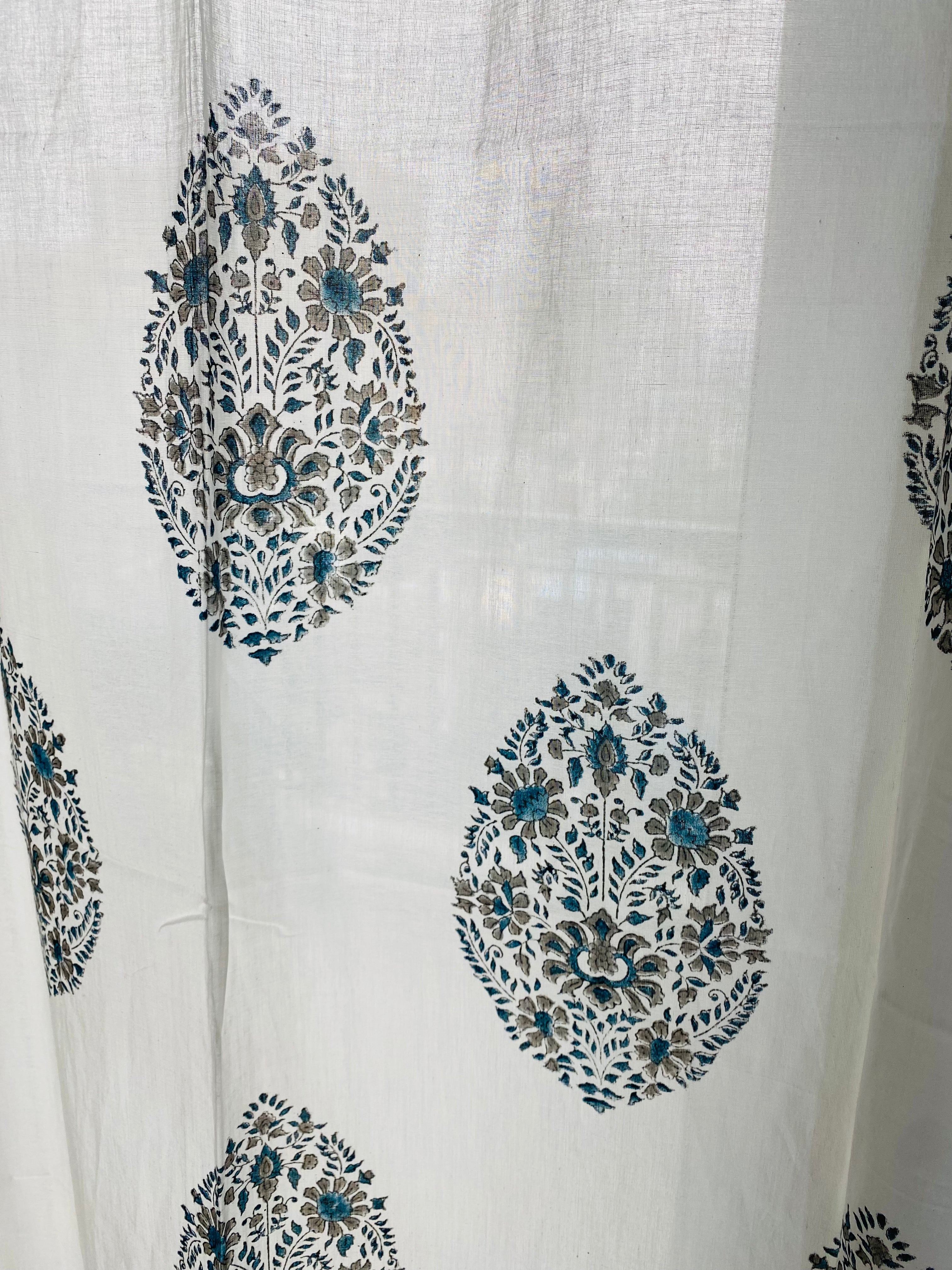 Blockprint Sheer Cotton Curtain- 9ft