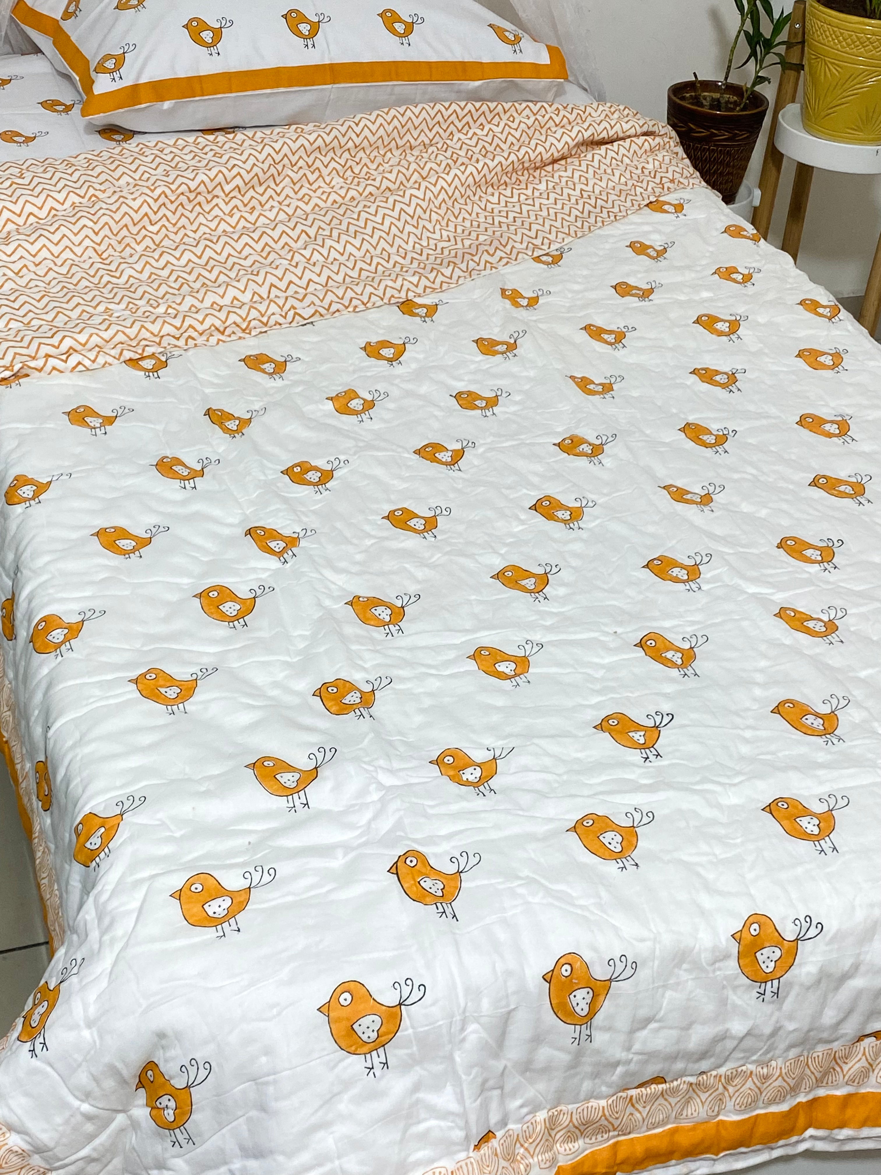 HandBlock Printed Mulmul Reversible Quilt- Single Size (90*60 inches)