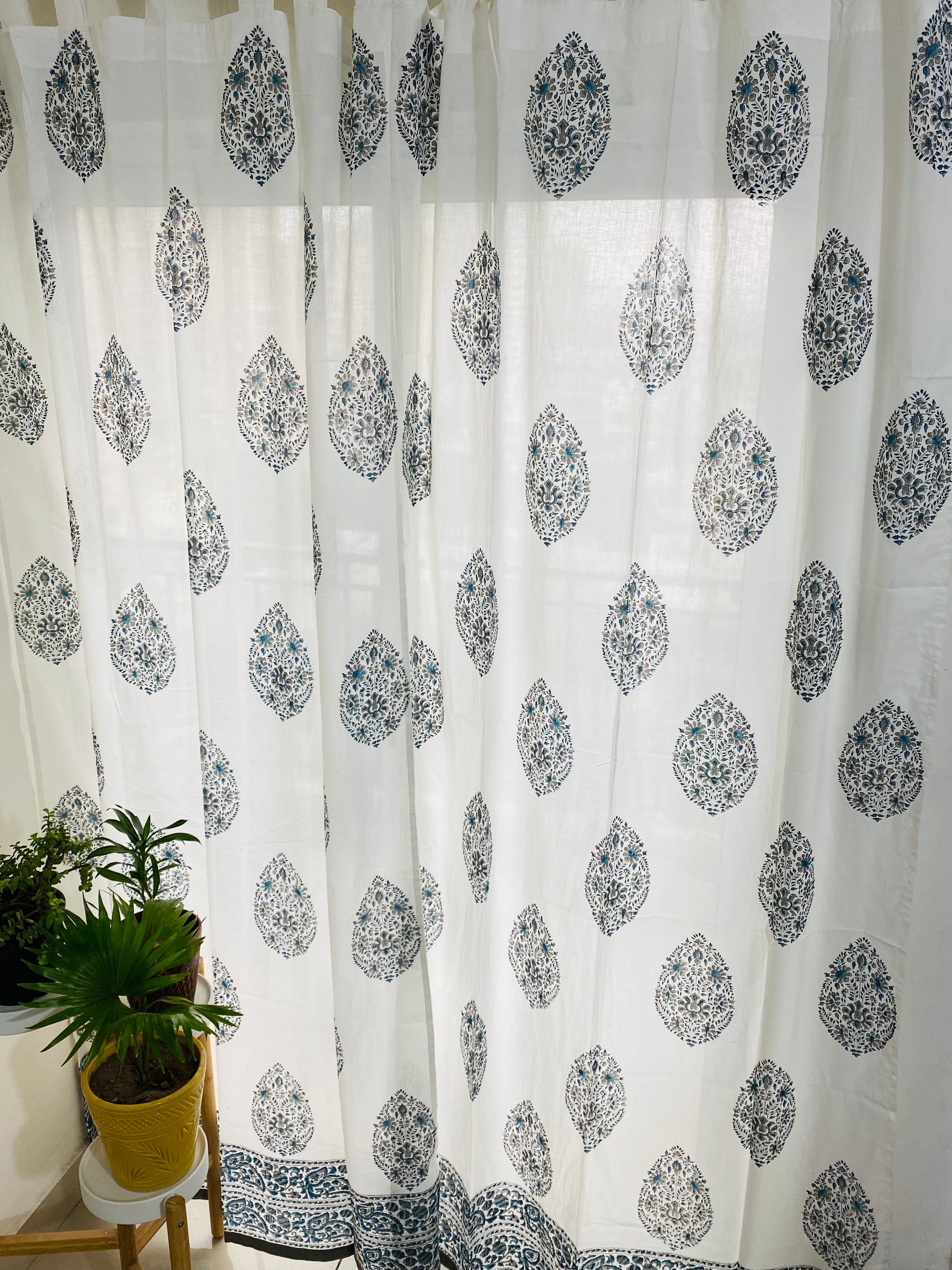 Blockprint Sheer Cotton Curtain- 7ft