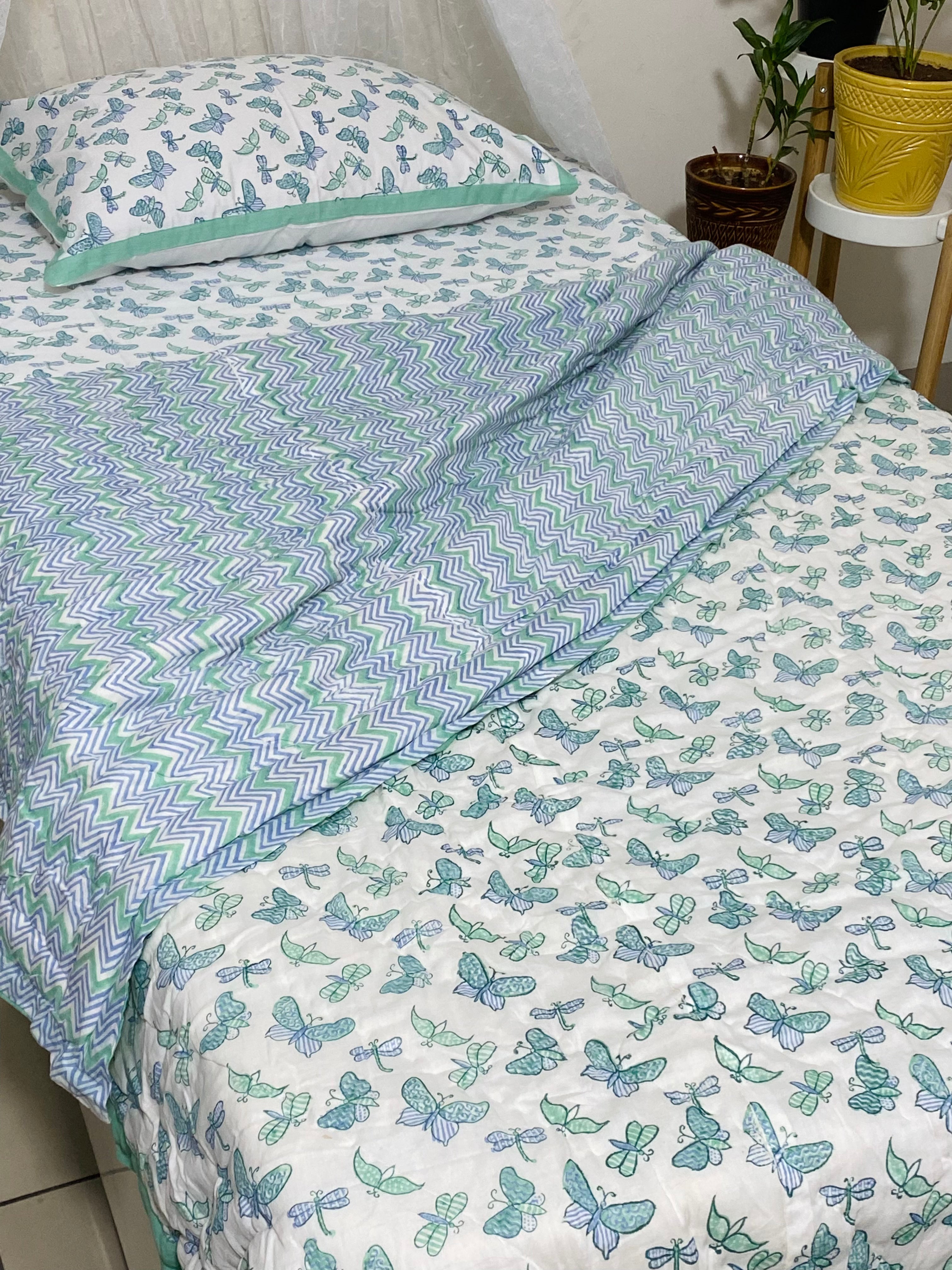 HandBlock Printed Mulmul Reversible Quilt- Single Size (90*60 inches)