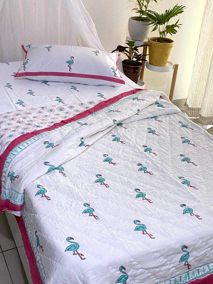 Flamingo Bedding Set- Blockprint