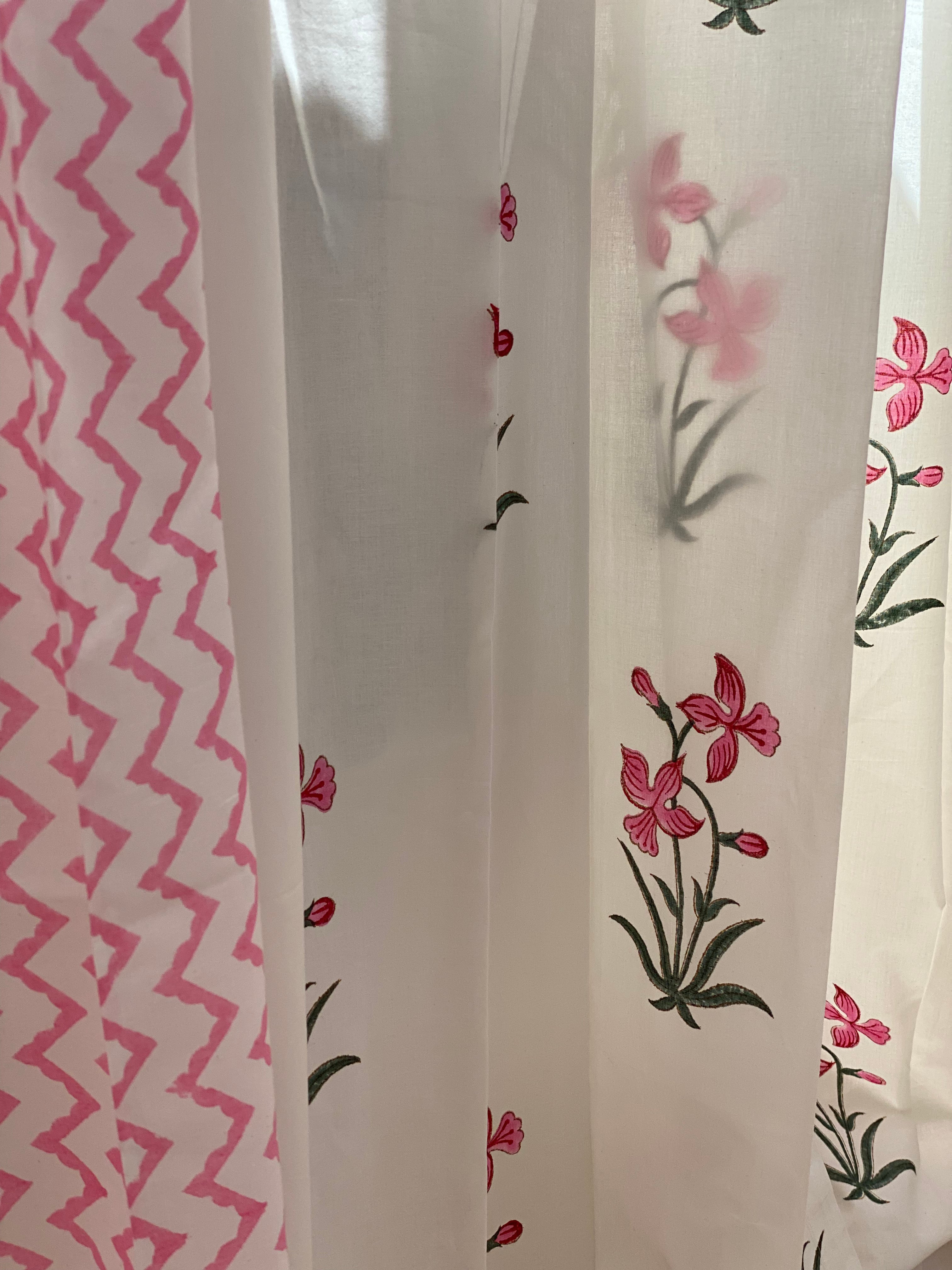 Set of 4 Hand Block Printed Cotton Curtain