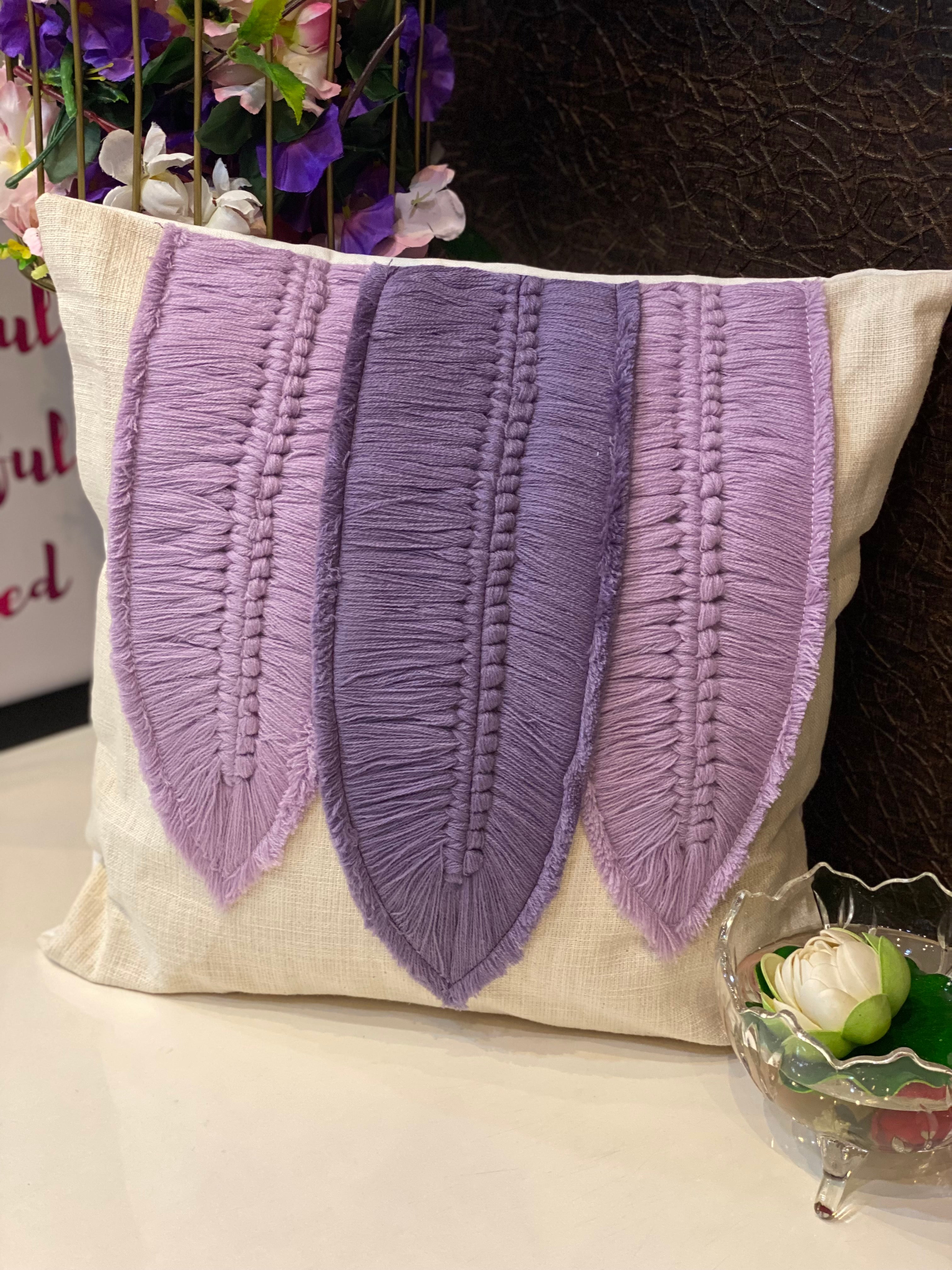 Embellished 3 feathers Cushion Cover- 16*16 inches
