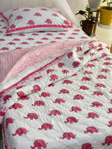 Elephant HandBlock Printed Mulmul Reversible Quilt