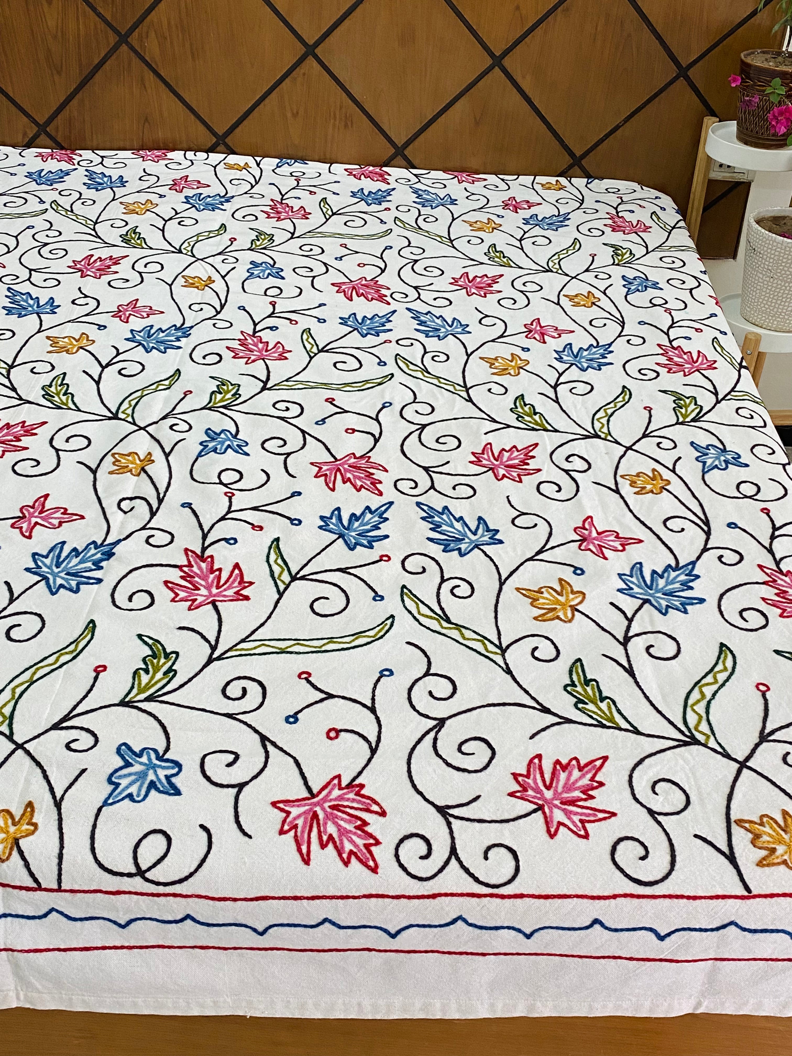 Kashmiri Embroidery Cotton Bedcover- Double Size