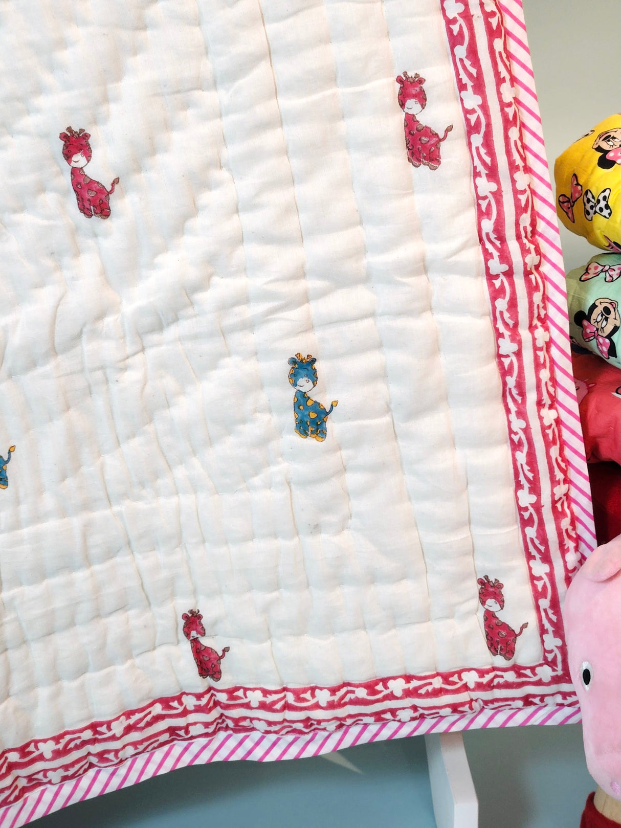 Giraffe Quilt Handblock Printed- 60*40 inches (off white)