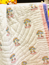 soft cotton toddler quilts with unicorn motifs handcrafted by block printers in Jaipur